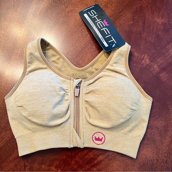 NWT Shefit Zip Front Lounge Bra Honey Wheat Tan XS - Picture 1 of 3
